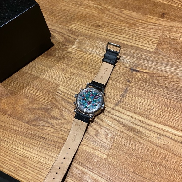 Heritor Automatic Legacy Leather-Band Watcch w/Day/Date - Silver/Black - Picture 2 of 11